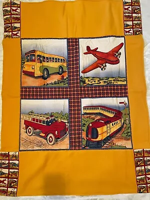 Handmade Baby/toddler Fleece Backed Quilt Vintage Plane Train Bus Firetruck  • $25