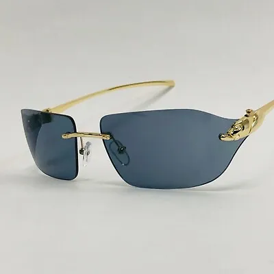 Blue Lens Sunglasses Gold Hip Hop Rimless Fashion Designer Men Women Shades NEW • $14.99