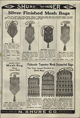 1925 PAPER AD 3 PG Silver Mesh Bag Purse Fishscale Whiting Davis Picadilly  • $29.99