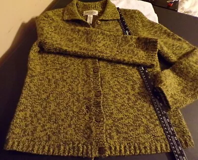 JONES WEAR SPORT Lambswool Angora Cardigan Sweater Green Large • $20.99