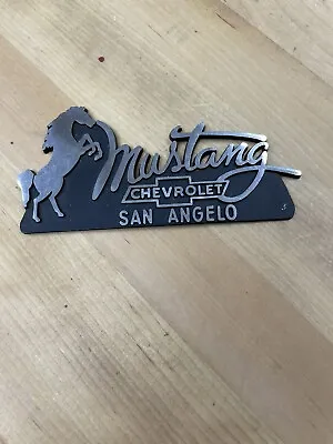 MUSTANG Chevrolet Dealership SAN ANGELO TEXAS Vintage Metal Dealer Emblem Badge • $49.99