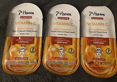 7th Heaven Face Mask Pack Of 3 Vitamin C Brightening Serum Sheet Face Mask • £6.50