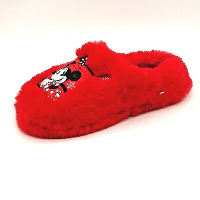 Disney Minnie Mouse Womens Slip On Slipper Red Faux Fur Flat Round Toe S 5-6 • $5.99