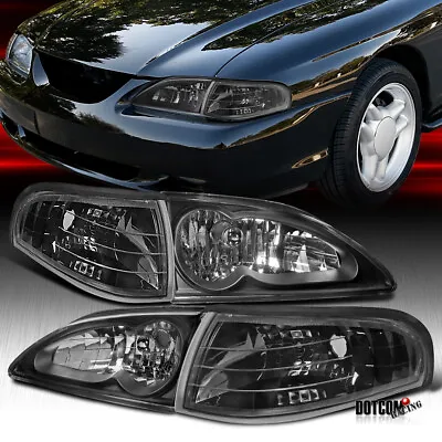 Fit 1994-1998 Ford Mustang Black Headlights+Corner Lights Turn Signal Lamps • $81.99