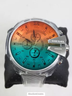 NEW Diesel Mega Chief Chronograph Clear Transparent Watch DZ4515 Orange & Blue • $174.99