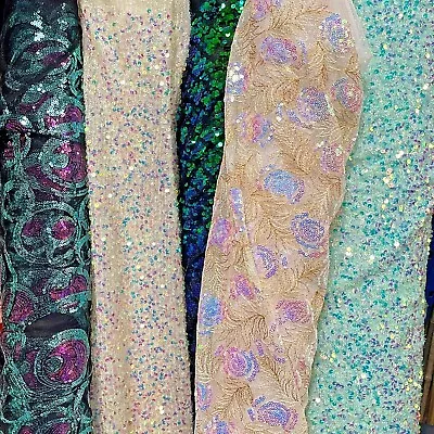 Floral Stretch & Non Stretch Sequin Laces Mermaid Theme 120cm Wide SoldPer Metre • £6.99