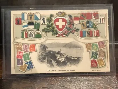 Locarno Madonna Del Sasso Coat Of Arms Stamp Collage Embossed Postcard • $8.95