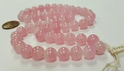 50 VINTAGE JAPANESE 1950's CHERRY BRAND GLASS ROSE QUARTZ 10mm. ROUND BEADS 4594 • $6.74