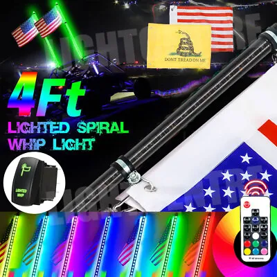 4ft Spiral LED Whip Light Antenna RGB For UTV ATV Accessories RZR Can-Am Polaris • $55.99