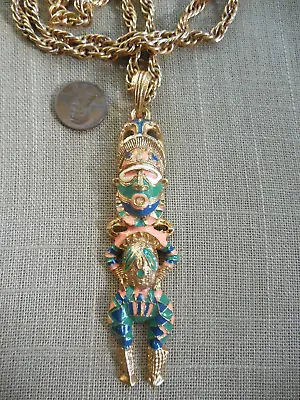 Vintage NOS Quality Lg 4  Figural Tribal African Man Enamel Pendant Necklace D30 • $18.99
