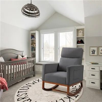Polyester Upholstered Rocking Chair Nursery Side Pockets Glider Rocker Nursery • $152.99