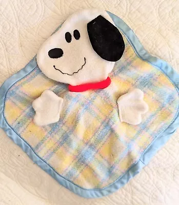 Vintage Knickerbocker Snoopy Plaid Satin Baby Security Blanket Lovey Puppet • $49.99