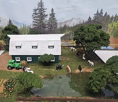 New Built Ho Barn Scene For Train Layout Lighted Cows Horses Pigs Sheep Tractor • $99.95