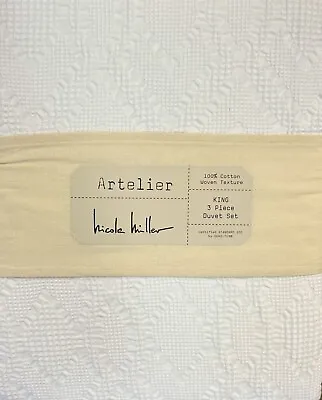 Nicole Miller White Woven Textured Cotton King Duvet Cover Set W /shams • $149.95