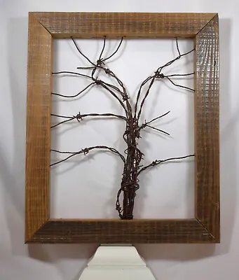 Rustic Barn Wood Barbed Wire Sculpture Wall Art 19 X16  3D Vintage Retro  • $45.89