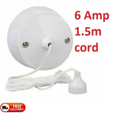 6Amp Ceiling Pull Cord Switch 1 Or 2 Way Bathroom/Toilet Light Switches 1.5Mcord • £6.99
