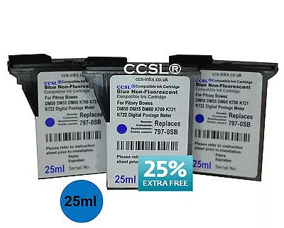 £19.90 • Buy 3 Pack Pitney Bowes Blue Compatible Franking Ink Cartridge DM50 DM55 DM60 K700