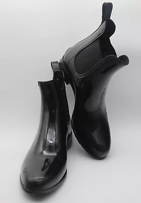 Sam Edelman Women's Tinsley Black Patent Rubber Chelsea Ankle Rain Boots 9 • $30