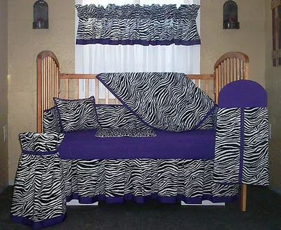 10 Pc. Zebra Baby Nursery Crib Set With Purple Accent Trim • $400