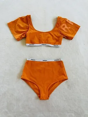 Burberry Orange Logo Two Pieces Top And Bottom Swimsuit Size S • $245