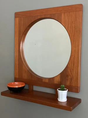 $575 • Buy Vintage / Mid Century / Pedersen & Hansen Solid Teak Mirror W/ Shelf - Denmark