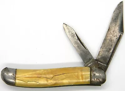 Vintage Hammer Brand Easy Open 2 Blade Antique Old Pen Knife Cracked Ice Handle • $14.99