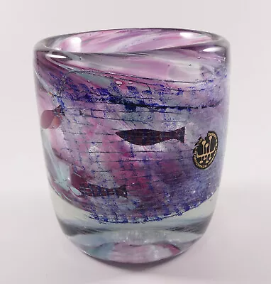 Glasshytta Vikten Lofot Glass Vase Norway Solid Colorful With Fish Height 14cm • £214.36