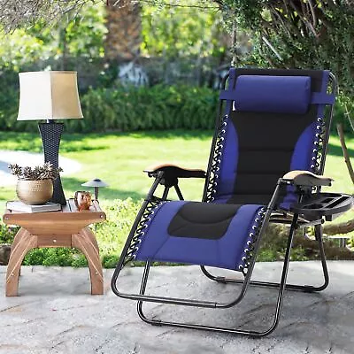 Oversize XXL Padded Zero Gravity Lawn Chair Anti Gravity Lounge Chair Foldabl... • $175.31
