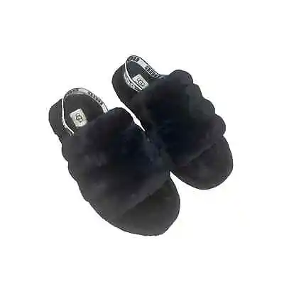 UGG Womens Black Fluff Yeah Slide Slippers Lamb Fur Size 6 US - NEW • $71.24
