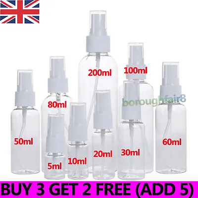 £4.08 • Buy 5-200ml Transparent Spray Bottle Plastic Refillable Small Travel Mist Empty New