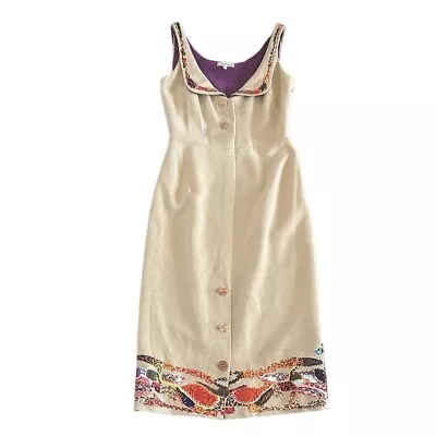 Zac Posen Natural Cotton Canvas Dress With Silk Lining And Embroidery Size 4 • $149.95