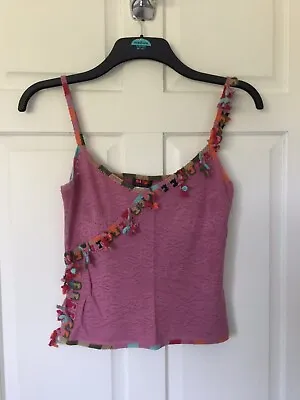 £85 • Buy Bazar Christian Lacroix Medium Size Pink Top With Colourful Crochet Sleeves Trim