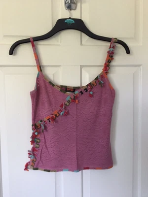 £85 • Buy Bazar Christian Lacroix Medium Size Pink Top With Colourful Crochet Sleeves Trim