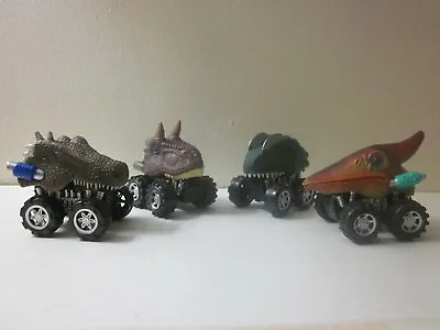 Lot Of 4 Dino Hunter 3  Plastic Pull Back Dinosaur Mini Monster Trucks #2 • $10