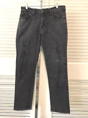 Ring Of Fire Sz 34x30 DESTROYED-LOOK Cotton/Spandex  Slim Fit  BLACK DENIM JEANS • $20.76