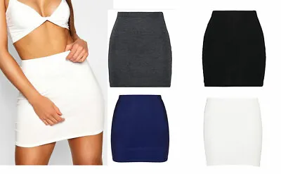 Womens Plain Bodycon Stretch Short Mini Office Pencil Ladies Skirt Size 8-22 • £6.99