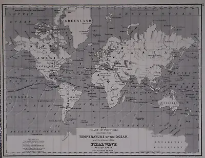 1878 Mitchell's School Atlas Map ~ TIDAL WAVE & OCEAN TEMPERATURE Of The WORLD • $18