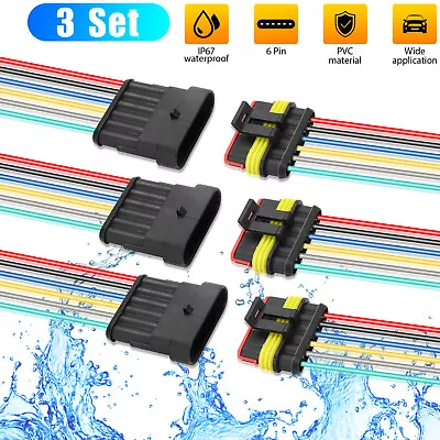 3 Pair 6-Pin Way Car Male Female Electrical Wire Connector Plug Kit Waterproof • $9.98