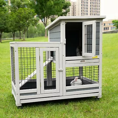 Outdoor Rabbit Hutch Small Animal House Rolling Bunny Cage With Removable Tray • $139.99