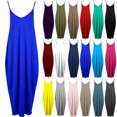 £6.49 • Buy Plus Size Ladies Women Spaghetti Strap Italian Drape Jersey Top Baggy Maxi Dress