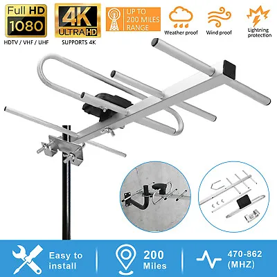 200Miles Outdoor TV Antenna 360° Receive Amplified HDTV Digital HD 1080P VHF UHF • $13.48