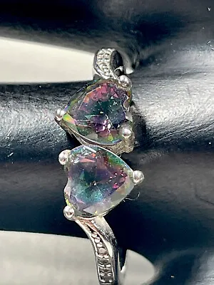 G M 925 Silver Mystic Topaz Double Heart Ring Size 8 Love Promise Magic 3283 • $24.57