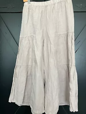 Nwot Match Point. Natural Linen Ruffled Sides Cropped Wide Leg Pants Small Flaw • $18.95
