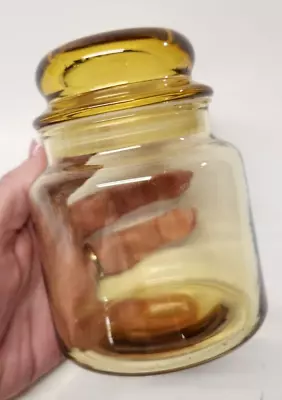 Vintage Light Amber Yellow Apothecary Glass Jar W/ Bubble Lid 5.5 In Storage • $16.87