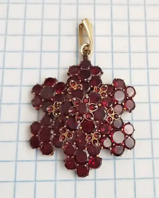 Vintage Pendant Natural Czech Bohemian Garnet Gilt Red Brass. Women's Jewelry • $150