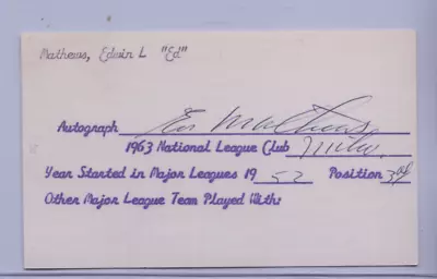 1964 Signed Index Card Ed Mathews Milwaukee Braves • $9.99