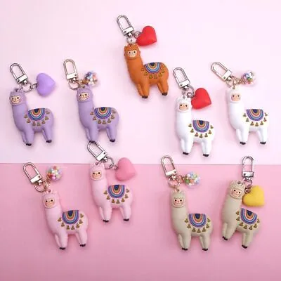 Cute Epoxy Alpaca Keychains Heart Ball Pendant Keyrings Jewelry Fashion Gift 1pc • $16.02