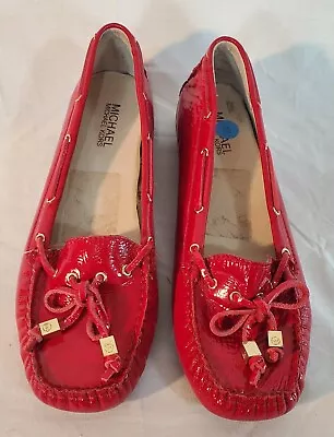 *Michael Kors Size 9 Patent Red Leather Loafers Shoes Moccasins Flats Slip Ons • $39.98