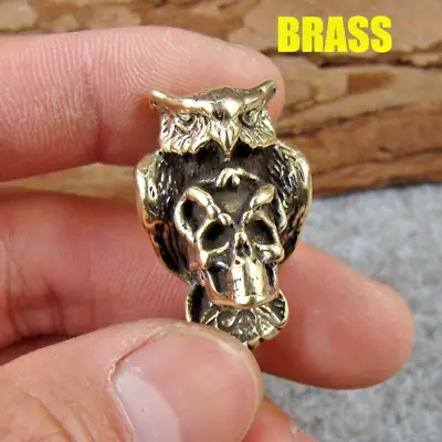 Brass  Owl & Skull  Lanyard Bead Knife Paracord Beads Zipper Pull Beads Pendant • $10.99