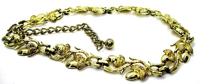 Signed Vintage Coro Hook Clasp Gold Tone Corn Husk Link J-hook Choker Necklace • $24.99